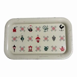 Vintage Metal Serving TV Lap Tray Folk Art Shabby Chic Kitchy Whimsy 14" X 9"